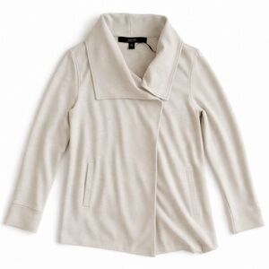 Kensie Knit Wrap Jacket Asymmetrical Yoga Athleisure Travel Oatmeal Neutral M